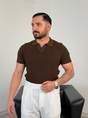 HFA AÇMA YAKA %100 PAMUK TRİKO TİŞÖRT ACI KAHVE