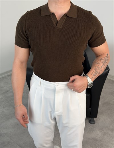 HFA AÇMA YAKA %100 PAMUK TRİKO TİŞÖRT ACI KAHVE