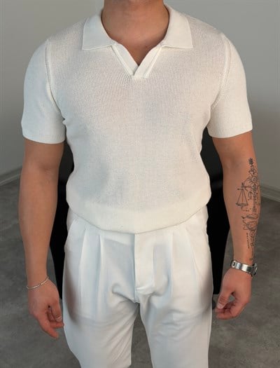 HFA AÇMA YAKA %100 PAMUK TRİKO TİŞÖRT BEYAZ