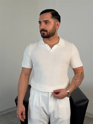 HFA AÇMA YAKA %100 PAMUK TRİKO TİŞÖRT BEYAZ