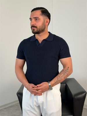 HFA AÇMA YAKA %100 PAMUK TRİKO TİŞÖRT LACİVERT