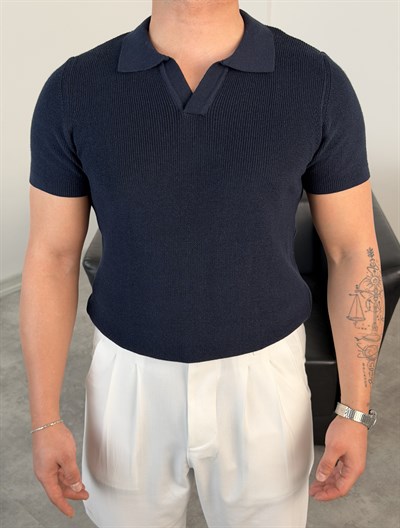 HFA AÇMA YAKA %100 PAMUK TRİKO TİŞÖRT LACİVERT