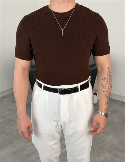 HFA BİSİKLET YAKA PAMUK TRİKO TİŞÖRT ACI KAHVE