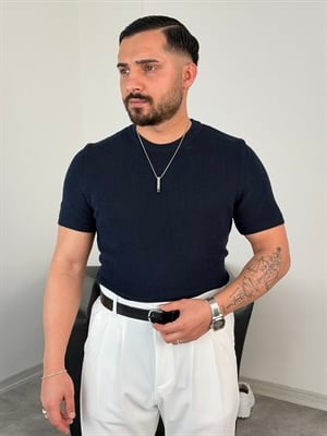 HFA BİSİKLET YAKA PAMUK TRİKO TİŞÖRT LACİVERT