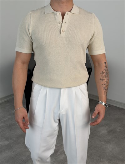 HFA DÜĞMELİ POLO YAKA TRİKO TİŞÖRT BEJ