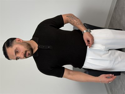 HFA DÜĞMELİ POLO YAKA TRİKO TİŞÖRT SİYAH