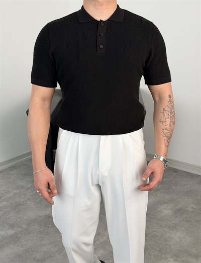 HFA DÜĞMELİ POLO YAKA TRİKO TİŞÖRT SİYAH