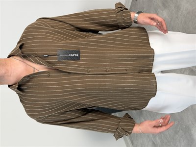 HFA İNCE ÇİZGİ PAMUK KETEN GÖMLEK KAHVERENGİ