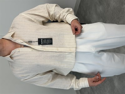 HFA İNCE ÇİZGİ PAMUK KETEN GÖMLEK KIRIK BEYAZ