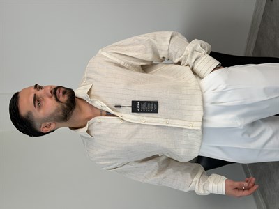 HFA İNCE ÇİZGİ PAMUK KETEN GÖMLEK KIRIK BEYAZ