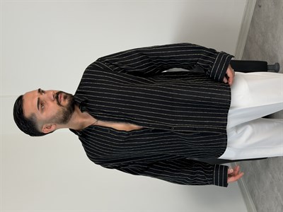 HFA İNCE ÇİZGİ PAMUK KETEN GÖMLEK SİYAH