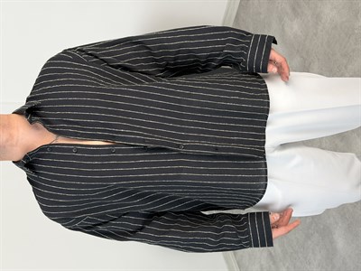 HFA İNCE ÇİZGİ PAMUK KETEN GÖMLEK SİYAH