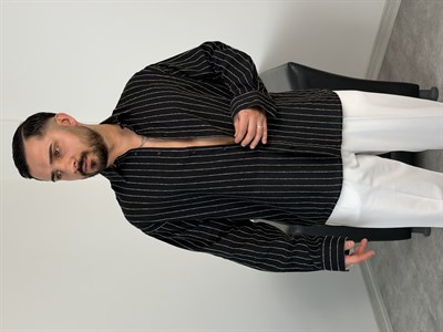 HFA İNCE ÇİZGİ PAMUK KETEN GÖMLEK SİYAH