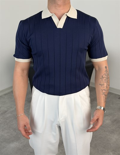 HFA YAKA RENKLİ TRİKO TİŞÖRT LACİVERT