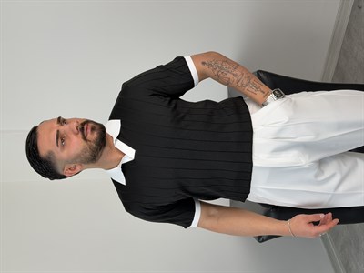 HFA YAKA RENKLİ TRİKO TİŞÖRT SİYAH