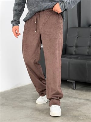 HL  Beli Lastik Kadife Baggy Pantolon Acı Kahve