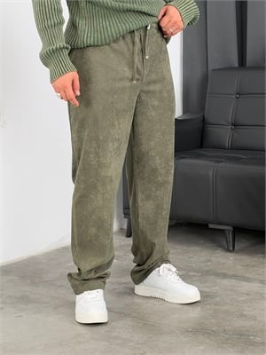 HL  Beli Lastik Kadife Baggy Pantolon Haki Yeşil