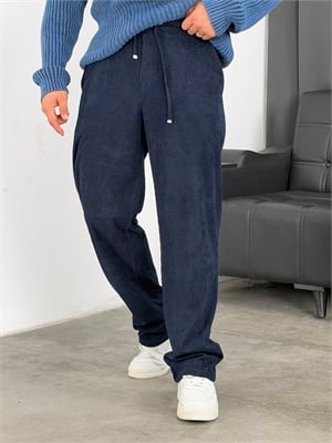 HL  Beli Lastik Kadife Baggy Pantolon Lacivert