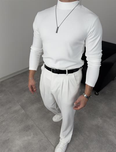 İÇERİSİ PAMUKLU BALIKÇI YAKA SWEATSHİRT BEYAZ