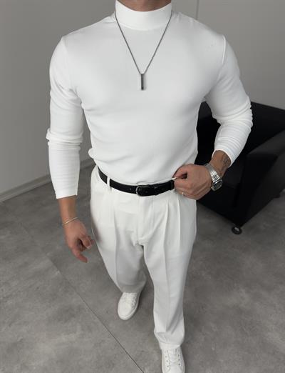 İÇERİSİ PAMUKLU BALIKÇI YAKA SWEATSHİRT BEYAZ