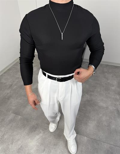 İÇERİSİ PAMUKLU BALIKÇI YAKA SWEATSHİRT SİYAH