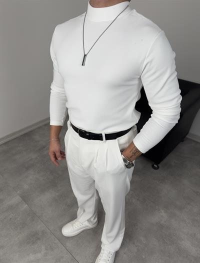 İÇERİSİ PAMUKLU BALIKÇI YAKA SWEATSHİRT BEYAZ