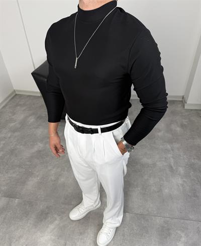 İÇERİSİ PAMUKLU BALIKÇI YAKA SWEATSHİRT SİYAH