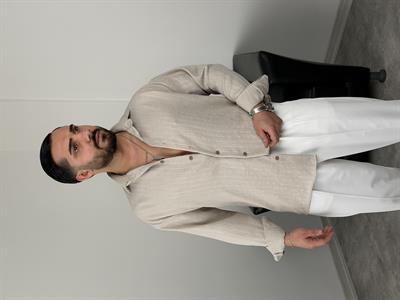 İNCE FİTİL DETAYLI UZUNKOL ÖRME KETEN GÖMLEK BEJ