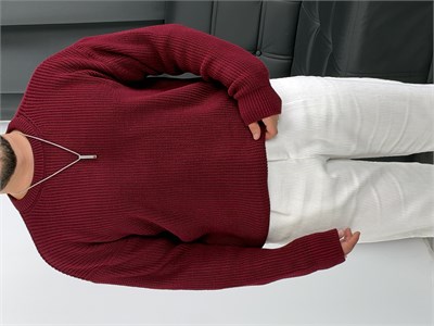 İNV Selanik Örgü Bisiklet yaka Triko Sweatshirt Bordo