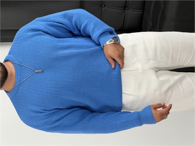 İNV Selanik Örgü Bisiklet yaka Triko Sweatshirt Mavi