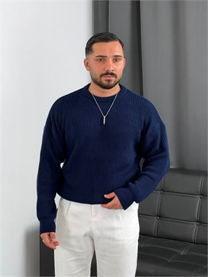 İNV Selanik Örgü Bisiklet yaka Triko Sweatshirt Lacivert