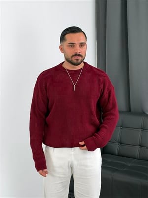 İNV Selanik Örgü Bisiklet yaka Triko Sweatshirt Bordo