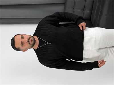 İNV Selanik Örgü Bisiklet yaka Triko Sweatshirt Siyah
