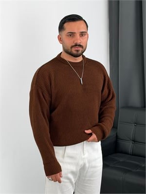 İNV Selanik Örgü Bisiklet yaka Triko Sweatshirt Acı Kahve