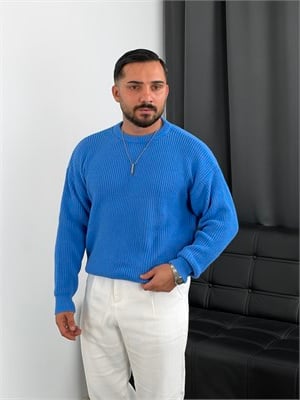 İNV Selanik Örgü Bisiklet yaka Triko Sweatshirt Mavi