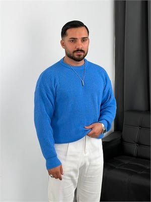 İNV Selanik Örgü Bisiklet yaka Triko Sweatshirt Mavi