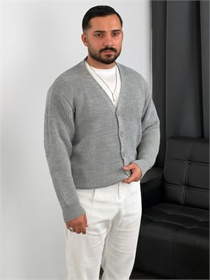 İNV Selanik Örgü Triko Düğmeli Hırka Gri