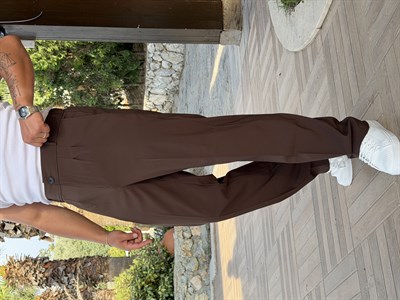 İTHAL PARAŞÜT KUMAŞ PİLELİ BAGGY PANTOLON ACI KAHVE