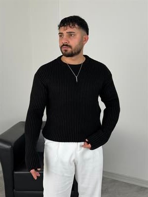 KALIN FİTİLLİ OVERSİZE TRİKO BİSİKLET YAKA SİYAH