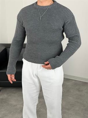 KALIN FİTİLLİ OVERSİZE TRİKO BİSİKLET YAKA ANTRASİT