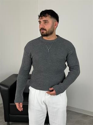 KALIN FİTİLLİ OVERSİZE TRİKO BİSİKLET YAKA ANTRASİT