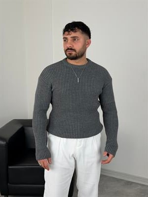 KALIN FİTİLLİ OVERSİZE TRİKO BİSİKLET YAKA ANTRASİT