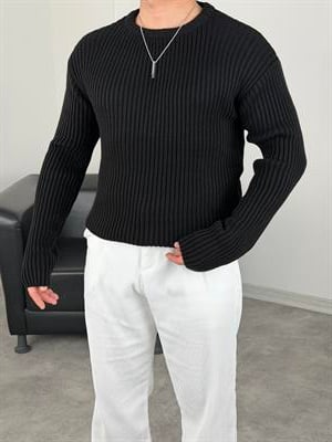 KALIN FİTİLLİ OVERSİZE TRİKO BİSİKLET YAKA SİYAH