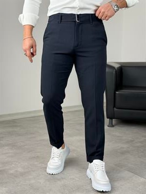 KENDİNDEN KEMERLİ DUBLE PAÇA KUMAŞ PANTOLON LACİVERT