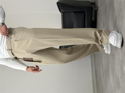 KENDİNDEN KEMERLİ PİLELİ BAGGY KUMAŞ PANTOLON BEJ