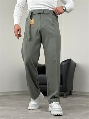 KENDİNDEN KEMERLİ PİLELİ BAGGY KUMAŞ PANTOLON YEŞİL
