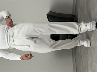 KENDİNDEN KEMERLİ PİLELİ BAGGY KUMAŞ PANTOLON BEYAZ