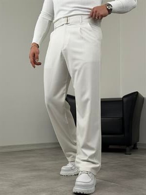 KENDİNDEN KEMERLİ PİLELİ BAGGY KUMAŞ PANTOLON BEYAZ