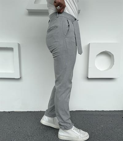 Kendinden Kemerli Premium Kumaş Pantolon Gri