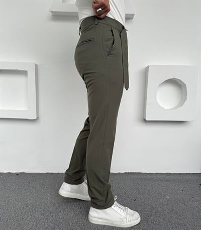 Kendinden Kemerli Premium Kumaş Pantolon Çağla Yeşili